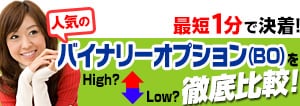 最短5分で決着、最低50円から取引可能!人気のバイナリーオプションを徹底比較!