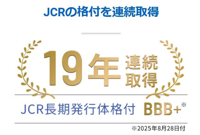 JCR長期発行体格付を19年連続取得
