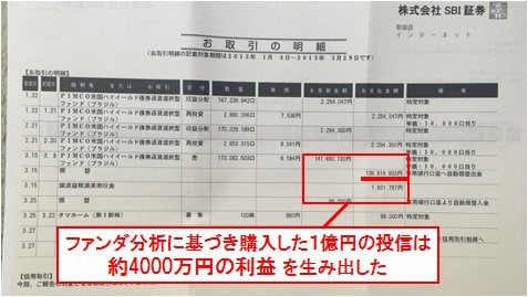 投信の売却時取引明細