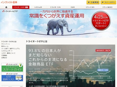 インヴァスト証券「トライオートETF」のページ