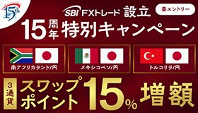 SBI FXトレード「高金利3通貨!秋のスワップ15%増額キャンペーン!」