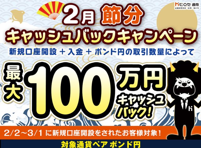 ヒロセ通商「LION FX」新規口座開設時の最大100万円がキャッシュバックされるキャンペーン