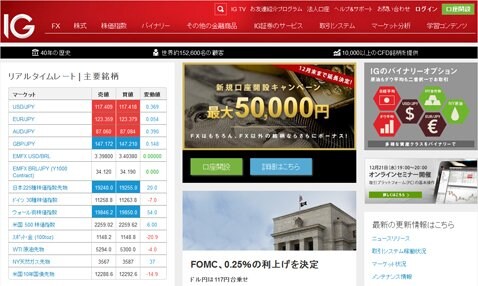 IG証券のウェブサイト