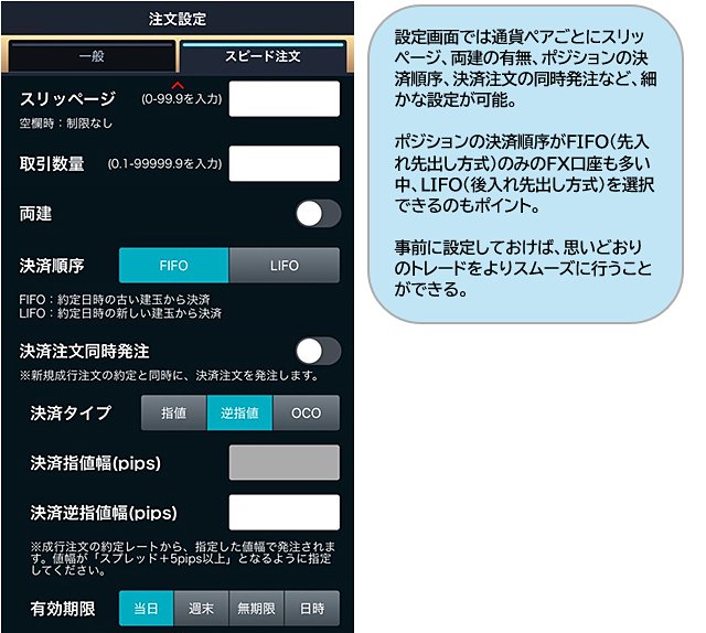 スピード注文の設定画面