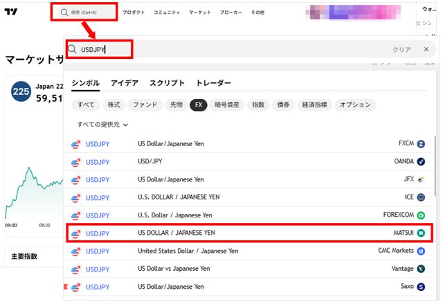 TradingViewで松井証券のレートを表示する手順5