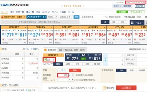 GMOクリック証券「FXネオ」・新FXネオ取引画面