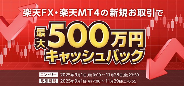 楽天証券 楽天FX・楽天MT4の新規お取引で最大500万円キャッシュバック