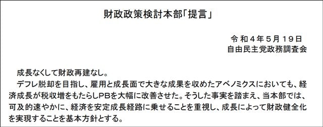 財政政策検討本部「提言」（自由民主党税制調査会）