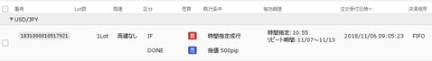 ヒロセ通商「LION FX」・「リピート時間指定成行注文」注文一覧