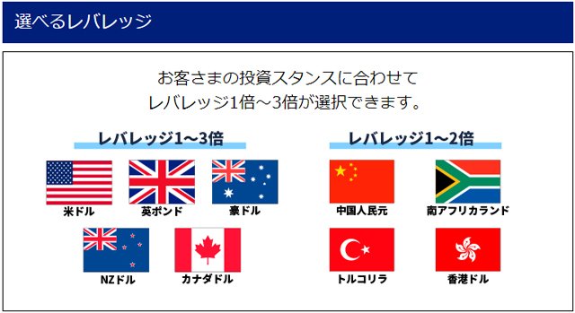 積立FXの取り扱い通貨のレバレッジ一覧