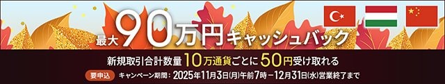 トルコリラ/円・ハンガリーフォリント/円・中国人民元/円キャッシュバックキャンペーン