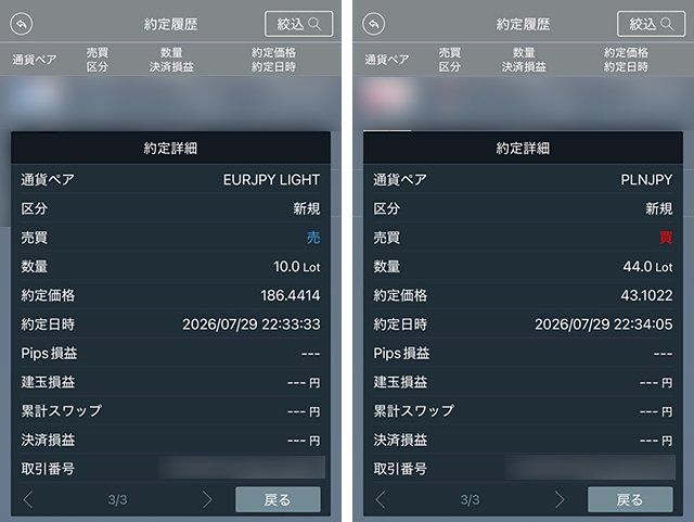 ポジションの約定詳細