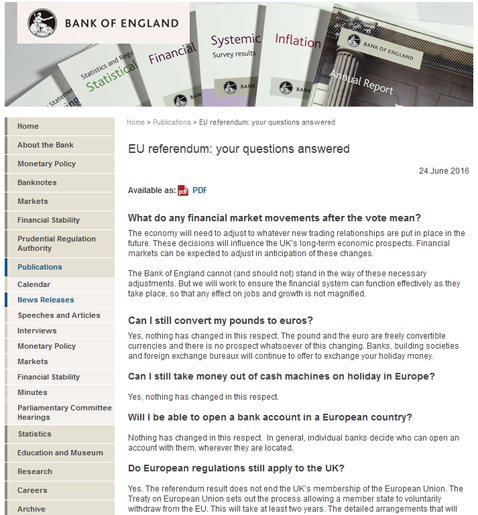 ＢＯＥ（イングランド銀行[英国の中央銀行]）公式ウェブサイト