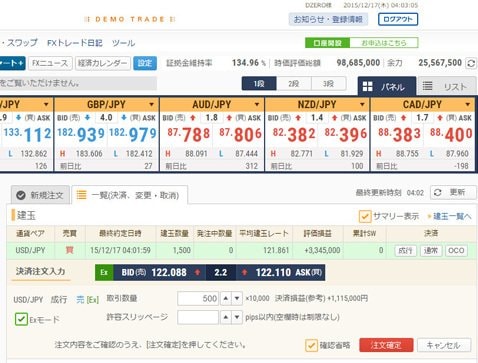 GMOクリック証券「FXネオ」・新FXネオ取引画面